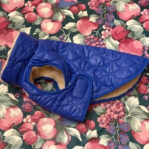 GAP Blue Quilted Puffer Pet Jacket with Sherpa Cream Lining